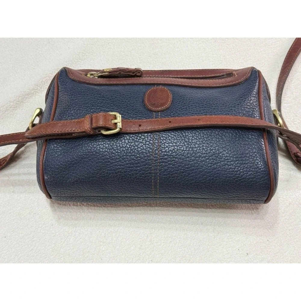 Vintage Liz Claiborne Bag Navy Pebbled Leather Handbag Brown Trim 80's 90's